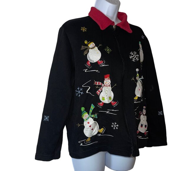 Vintage Onque Casuals Cardigan Sweater Womens M Holiday Christmas Snowman Ugly - Picture 4 of 12